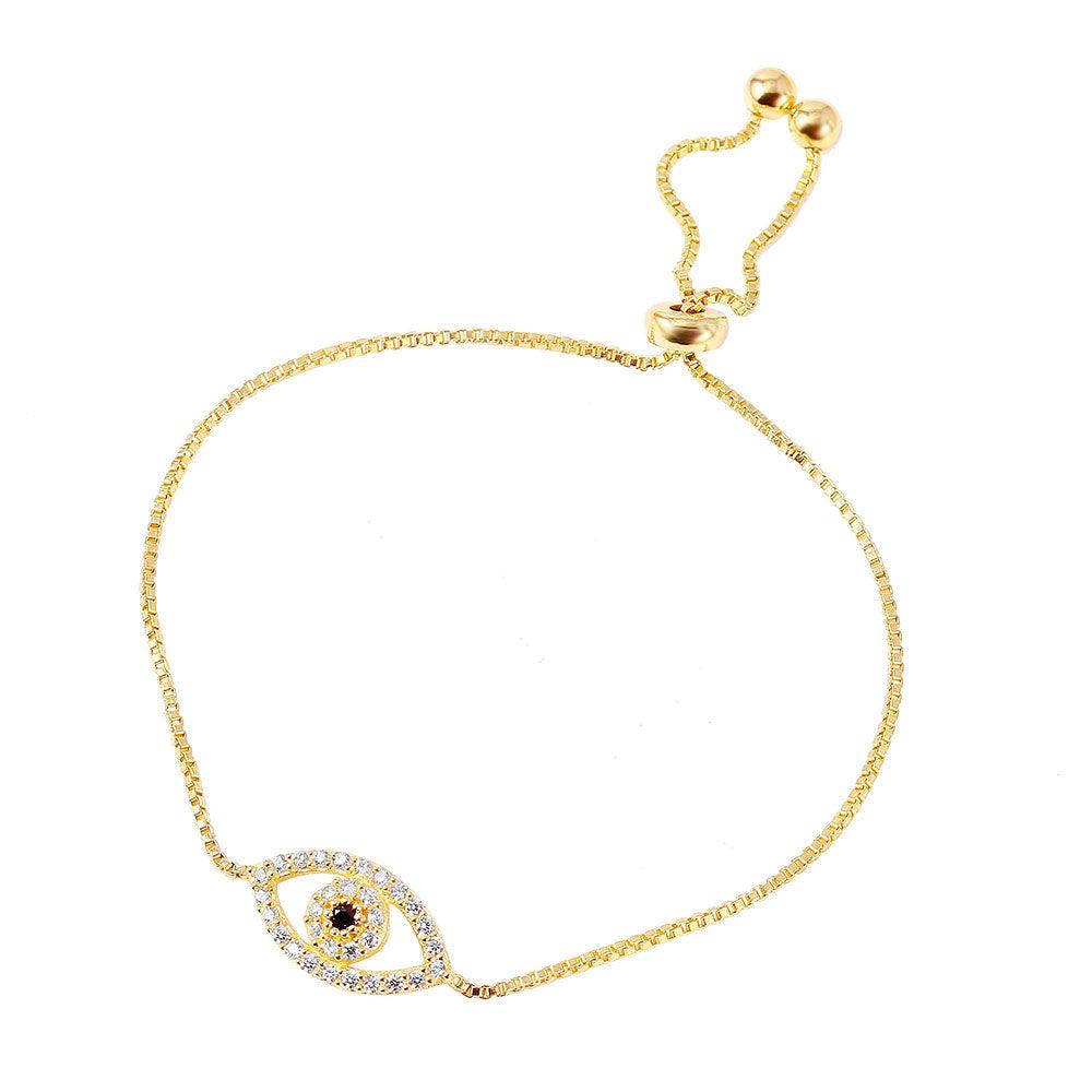 Silver 925 Gold Plated CZ Evil Eye Tassel Bracelet - STB00522GP | Silver Palace Inc.