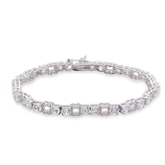 Silver 925 Rhodium Plated Round CZ Alternating Tennis Bracelet - STB00531 | Silver Palace Inc.