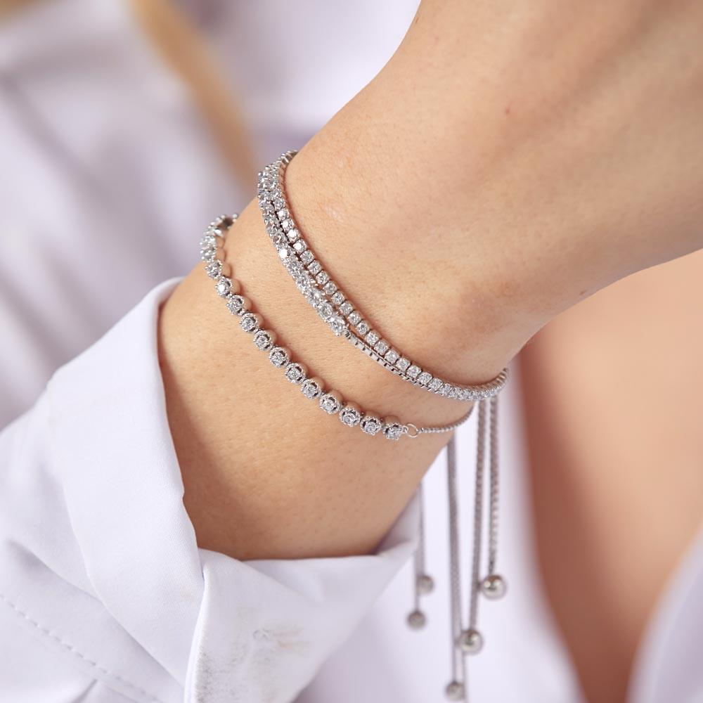 Silver 925 Rhodium Plated CZ Lariat Bracelet - STB00534