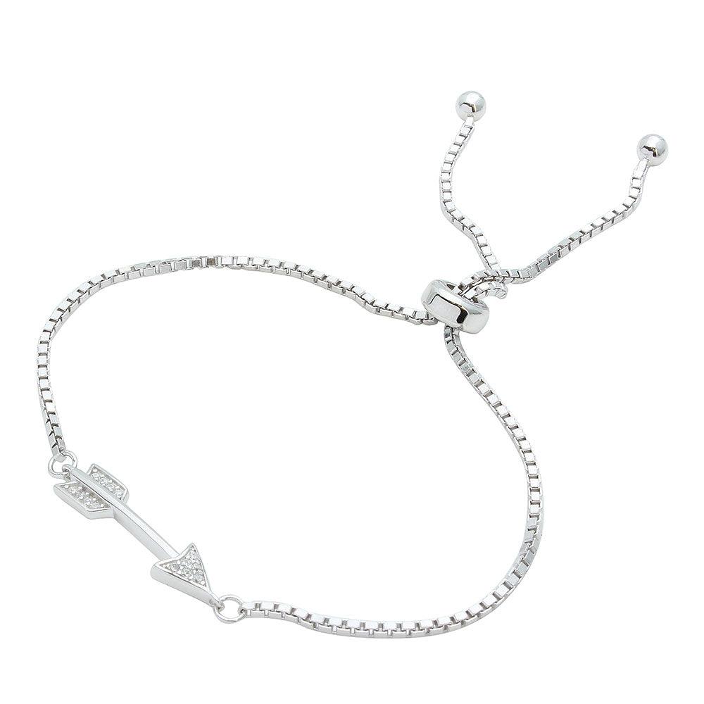 Silver 925 Rhodium Plated CZ Arrow Lariat Bracelet - STB00536 | Silver Palace Inc.