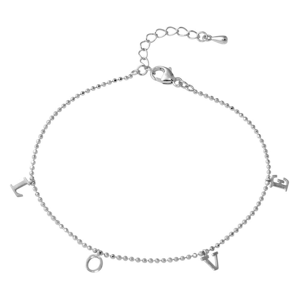 Silver 925 Rhodium Plated L-O-V-E Bead Bracelet - STB00537RH | Silver Palace Inc.