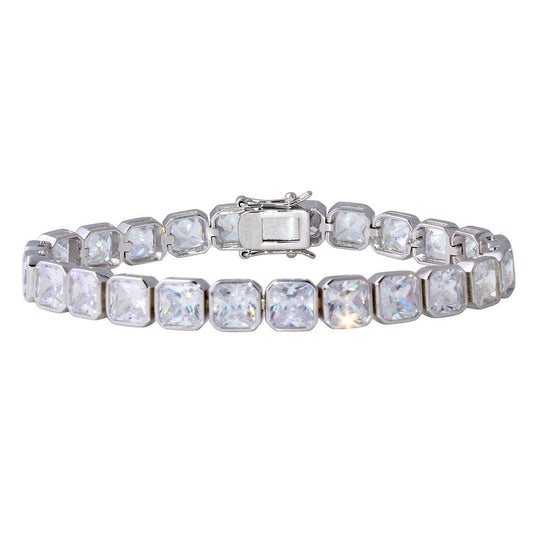 Silver 925 Rhodium Plated Round and Rectangle Cushion CZ Tennis Bracelet - STB00541RH | Silver Palace Inc.