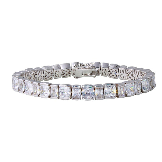 Silver 925 Rhodium Plated 7mm Square Cushion CZ Tennis Bracelet - STB00542RH | Silver Palace Inc.