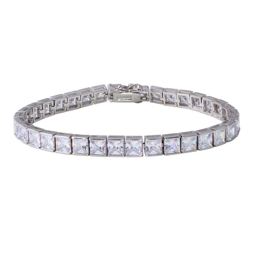 Silver 925 Rhodium Plated 6mm Square CZ Tennis Bracelet - STB00543RH | Silver Palace Inc.