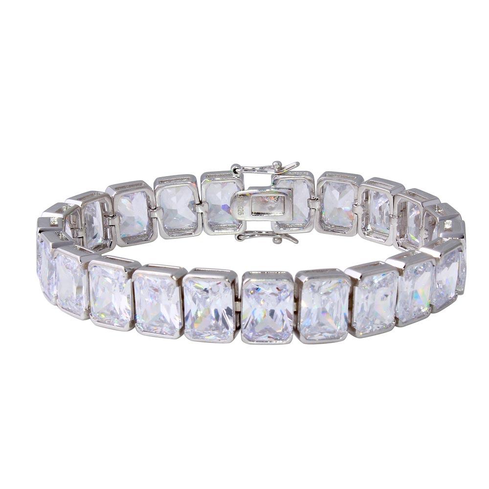 Silver 925 Rhodium Plated 12mm Rectangle Cushion CZ Tennis Bracelet - STB00545RH | Silver Palace Inc.