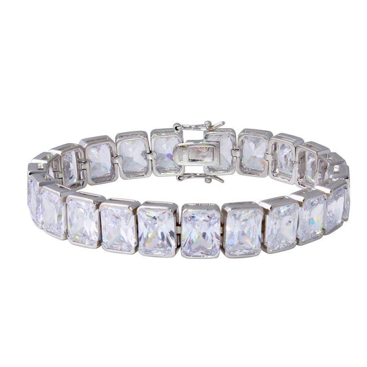 Silver 925 Rhodium Plated 12mm Rectangle Cushion CZ Tennis Bracelet - STB00545RH | Silver Palace Inc.