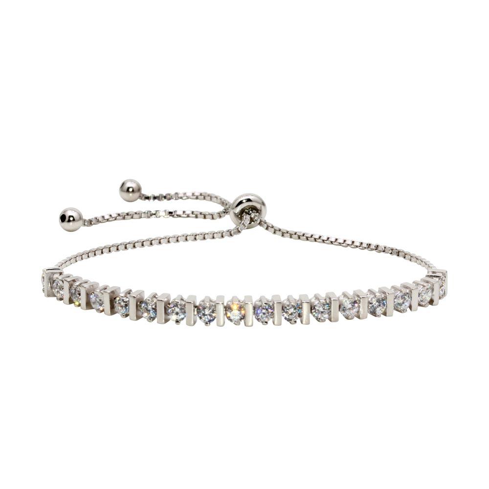 Silver 925 Rhodium Plated CZ Lariat Bracelet - STB00553 | Silver Palace Inc.