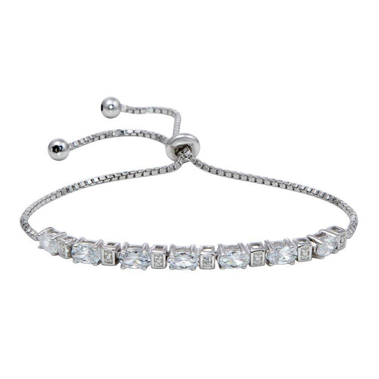 Silver 925 Rhodium Plated CZ Stone Lariat Bracelet - STB00554 | Silver Palace Inc.