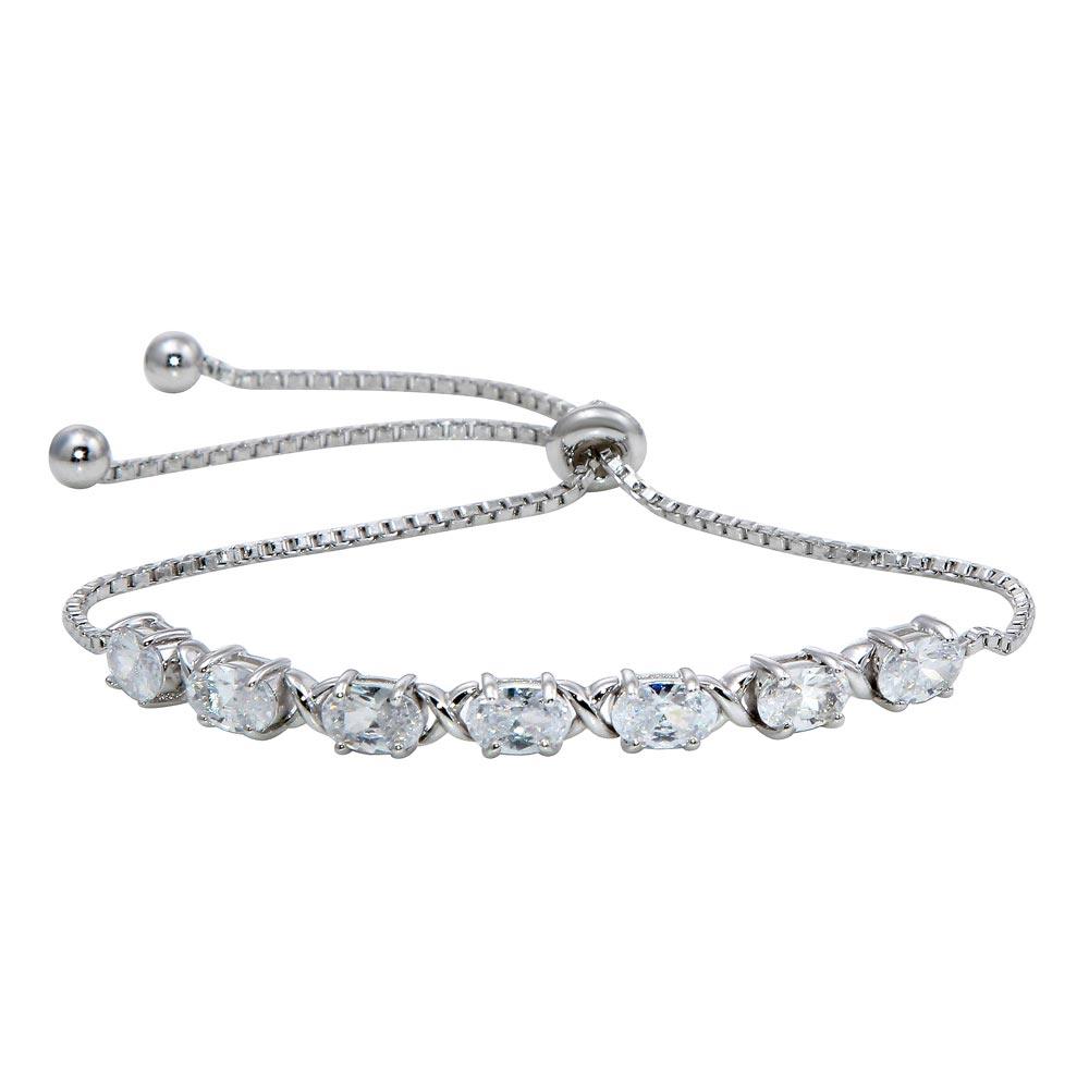 Silver 925 Rhodium Plated CZ Stone Lariat Bracelet - STB00555 | Silver Palace Inc.