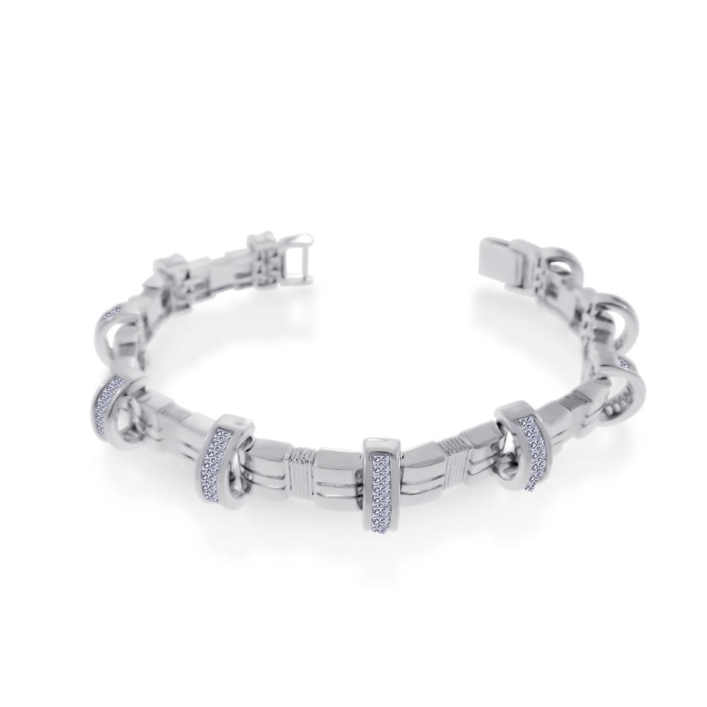 Men's Silver 925 Rhodium Plated CZ Encrusted Arc Bracelet - STBM03 | Silver Palace Inc.