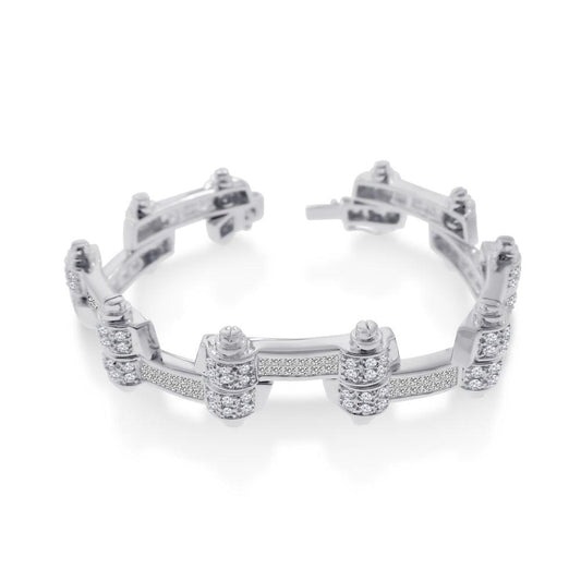 Silver 925 Rhodium Plated DC CZ Alternating Hinge Men's Bracelet - STBM09 | Silver Palace Inc.