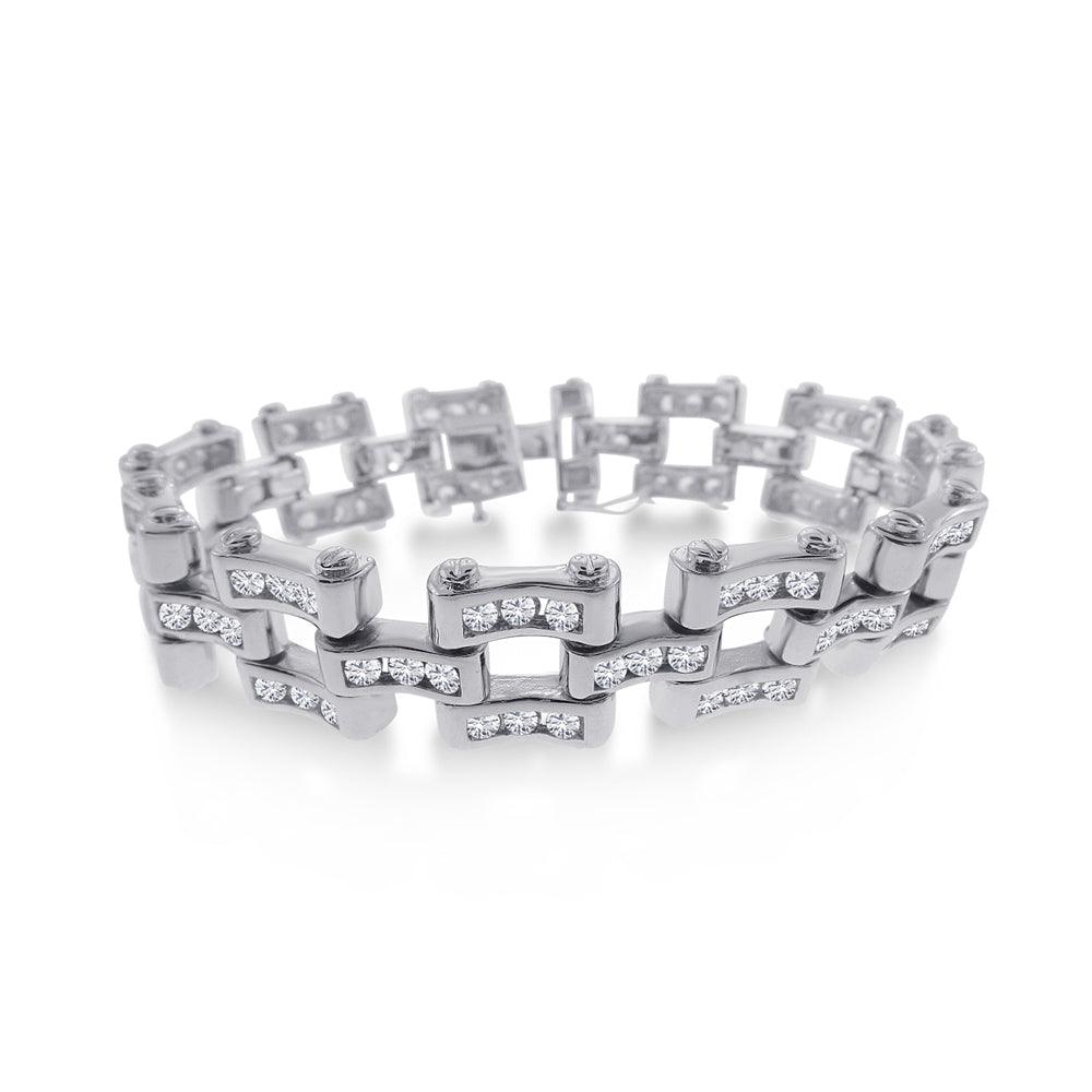 Silver 925 Rhodium Plated CZ Bike Chain Link Bracelet - STBM20 | Silver Palace Inc.