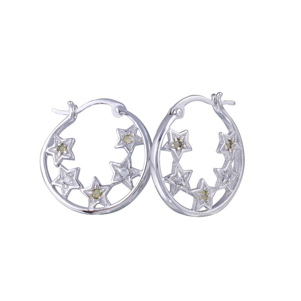 Silver 925 Rhodium Plated CZ Hoop Star Earrings - STE00025