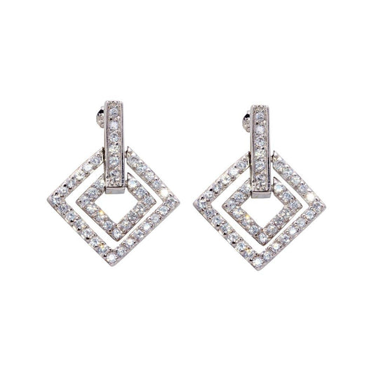 Silver 925 Rhodium Plated CZ Rectangular Stud Earrings - STE00028 | Silver Palace Inc.