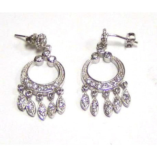 Closeout-Silver 925 Rhodium Plated Clear CZ Open Circle Dangling Stud Earrings - STE00033 | Silver Palace Inc.