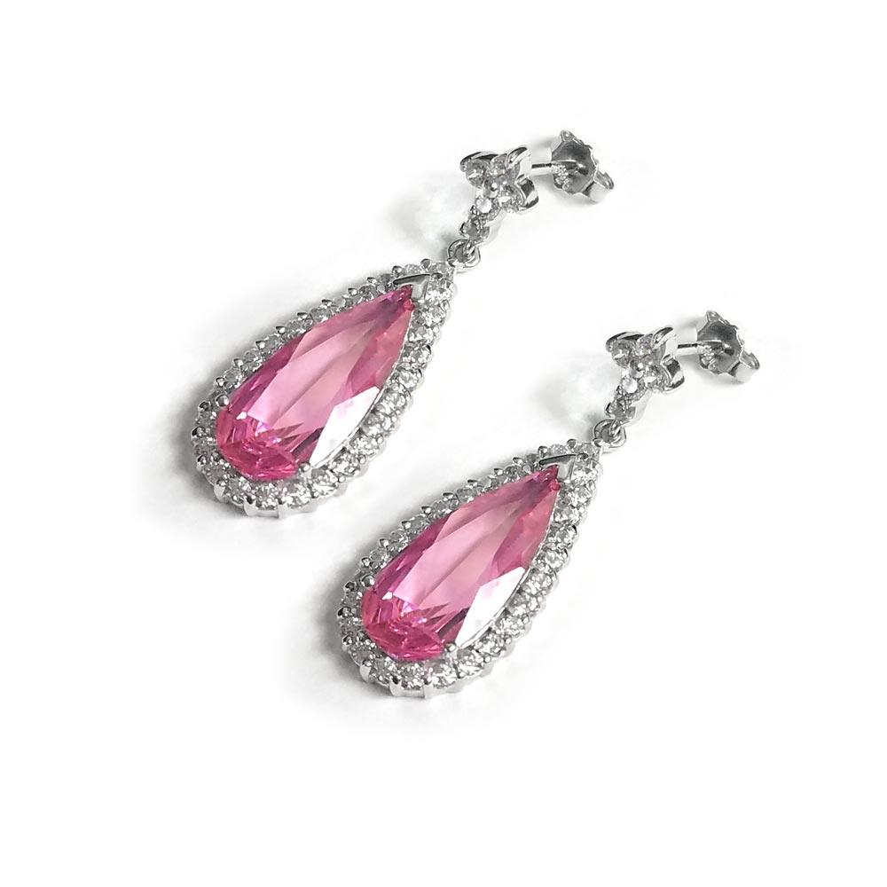 Silver 925 Rhodium Plated Multicolor Teardrop CZ Dangling Earrings - STE00163 | Silver Palace Inc.