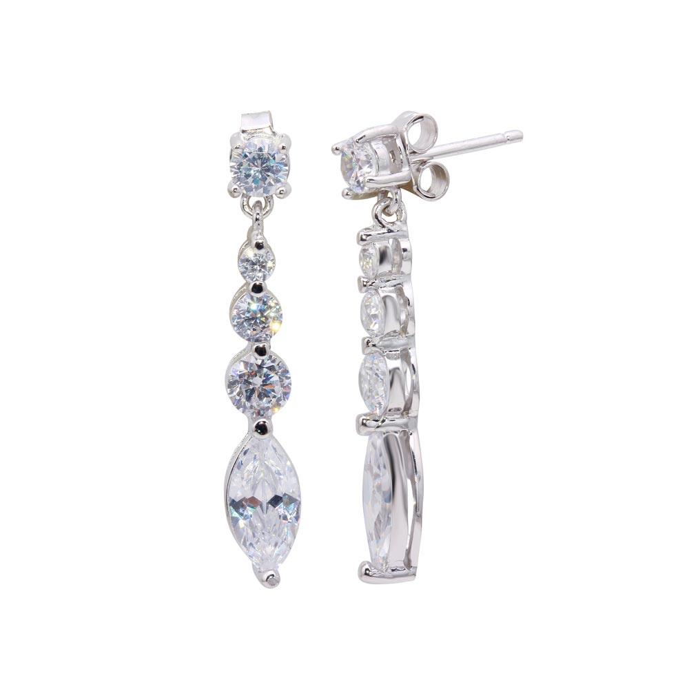 Silver 925 Rhodium Plated Circle Oval CZ Dangling Earrings - STE00213 | Silver Palace Inc.