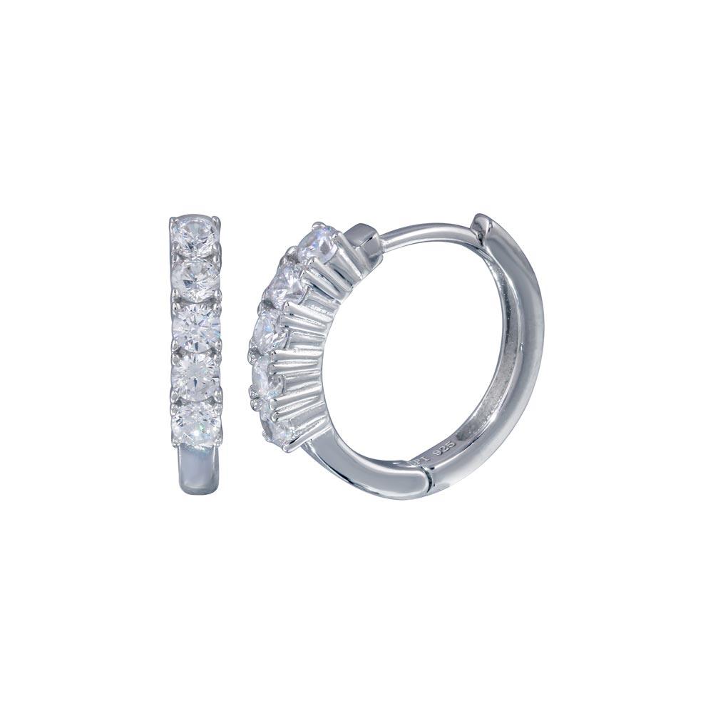 Silver 925 Rhodium Plated CZ huggie hoop Earrings - STE00279 | Silver Palace Inc.