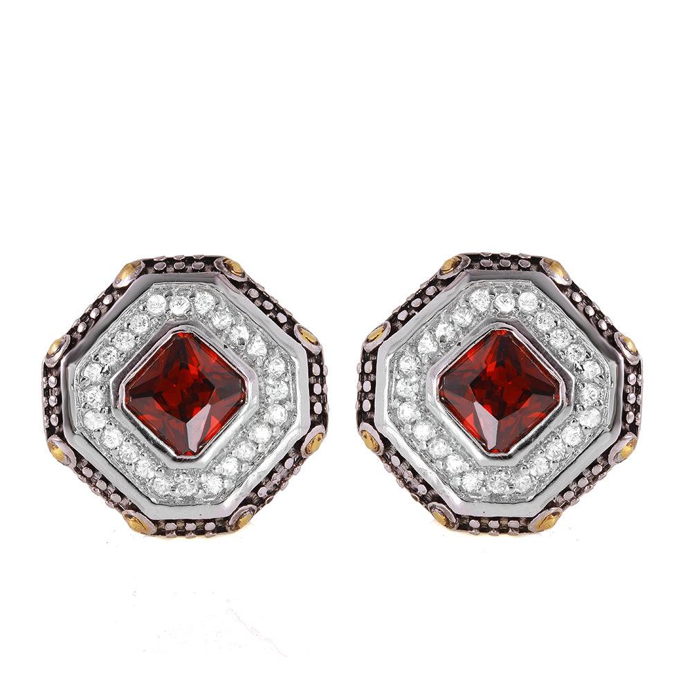 Silver 925 Rhodium Plated Red Cluster Earrings - STE00406RED | Silver Palace Inc.