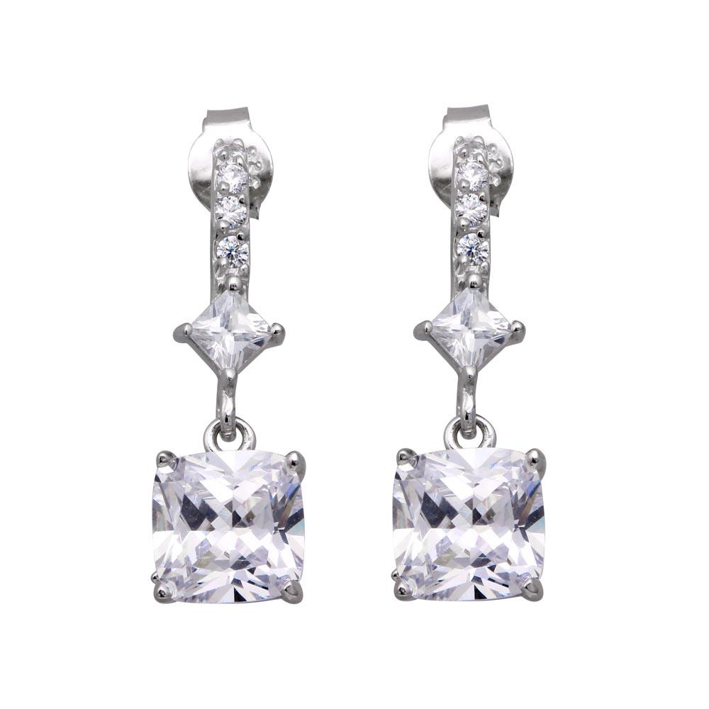 Silver 925 Rhodium Plated Square CZ Dangling Post Earrings - STE00448 | Silver Palace Inc.