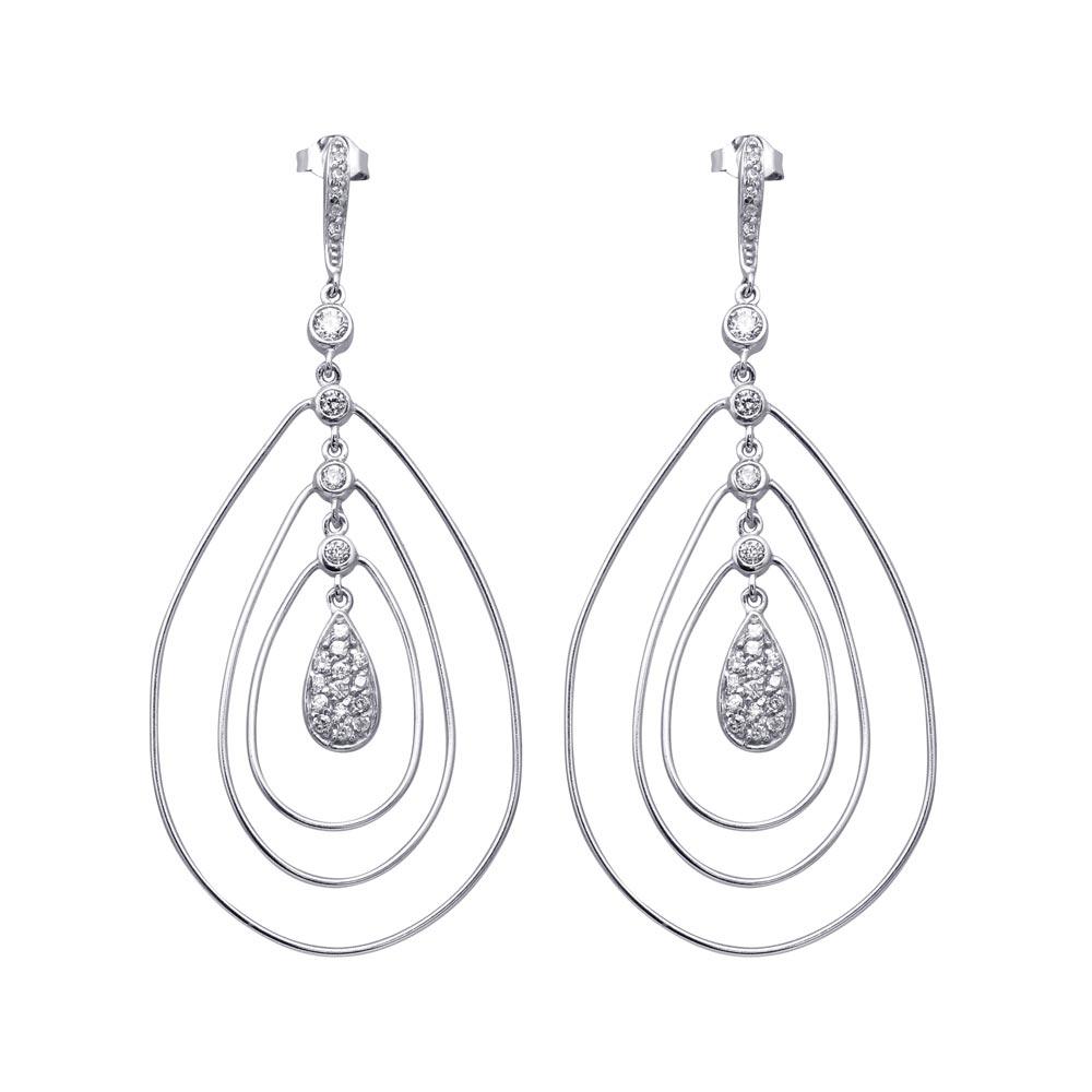 Closeout-Silver 925 Rhodium Plated Teardrop CZ Wire Dangling Chandelier Earrings - STE00573 | Silver Palace Inc.