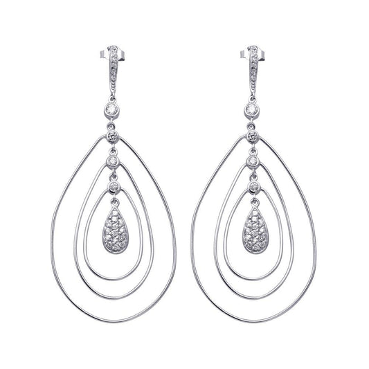 Closeout-Silver 925 Rhodium Plated Teardrop CZ Wire Dangling Chandelier Earrings - STE00573 | Silver Palace Inc.