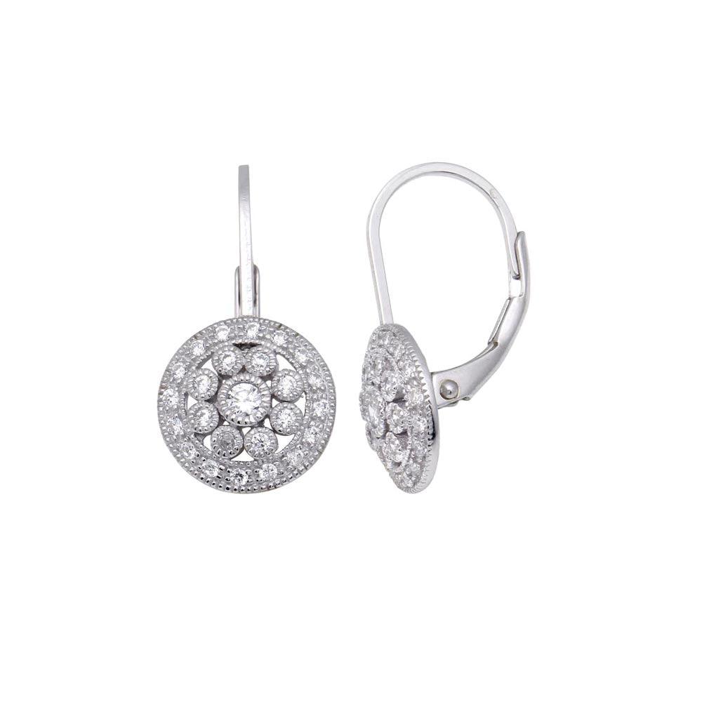 Silver 925 Rhodium Plated Round Cluster CZ Hook Earrings - STE00606 | Silver Palace Inc.