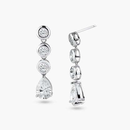 Silver 925 Rhodium Plated Round Teardrop CZ Dangling Stud Earrings - STE00640 | Silver Palace Inc.