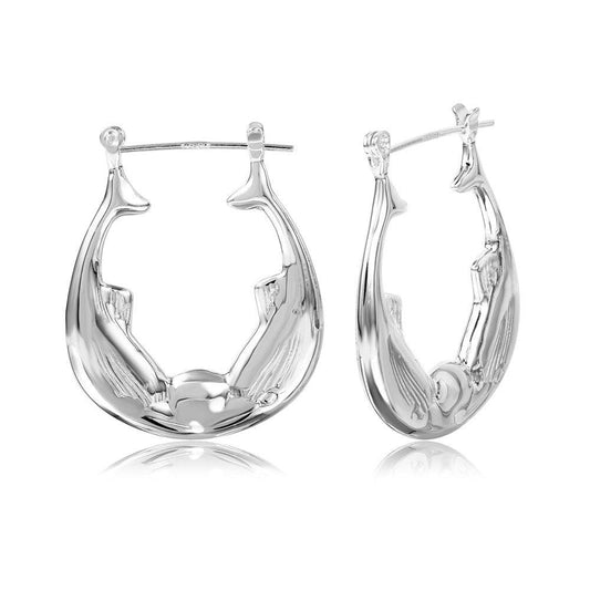 Silver 925 High Polished Double Fish Hoop Earrings - STE00786 | Silver Palace Inc.