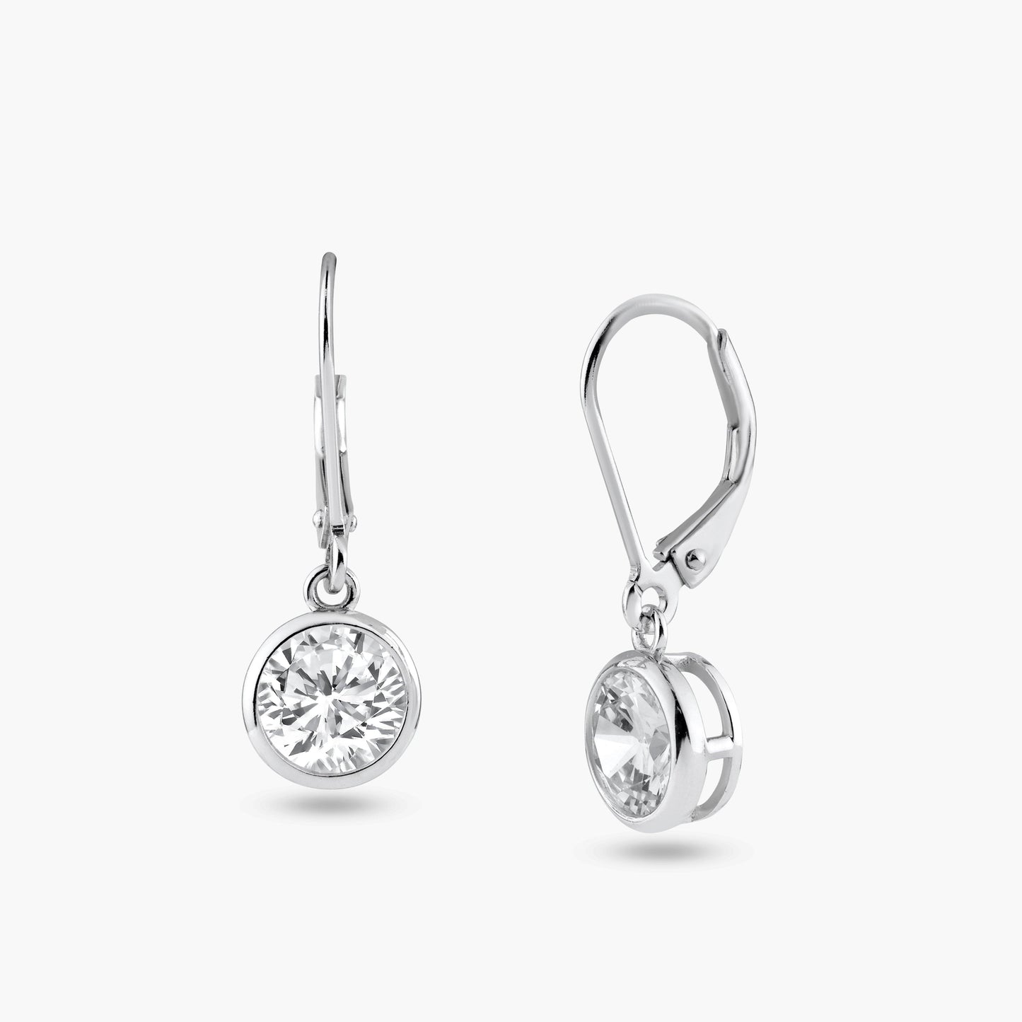 Silver 925 Rhodium Plated Round Clear CZ Dangling Hook Earrings - STE00877 | Silver Palace Inc.