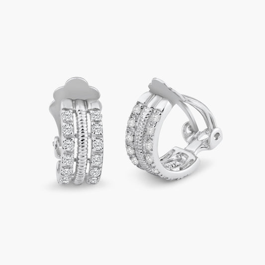 Silver 925 Rhodium Plated Clear Crescent CZ Hoop Earrings - STE00935 | Silver Palace Inc.