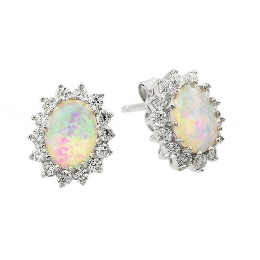 Silver 925 Rhodium Plated Opal Sun CZ Stud Earrings - STE00941 | Silver Palace Inc.