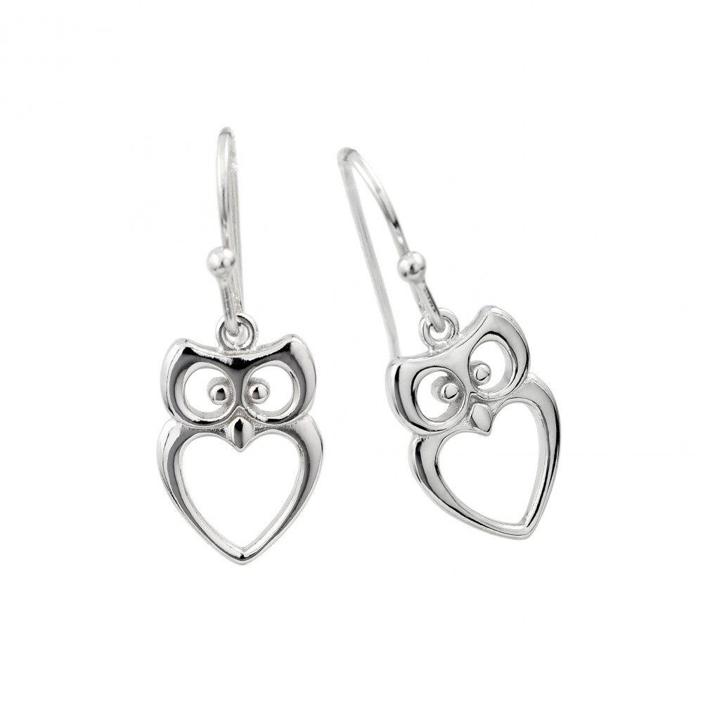 Silver 925 Rhodium Plated Owl Heart Earrings - STE00973 | Silver Palace Inc.