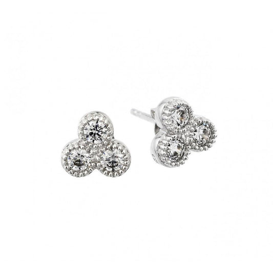 Silver 925 Rhodium Plated Triple Cluster Earrings - STE00974 | Silver Palace Inc.