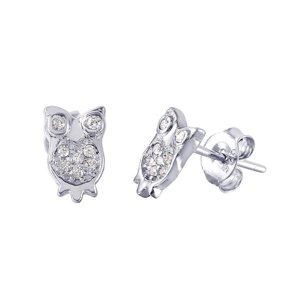 Silver 925 Rhodium Plated Owl CZ Earrings - STE01015 | Silver Palace Inc.