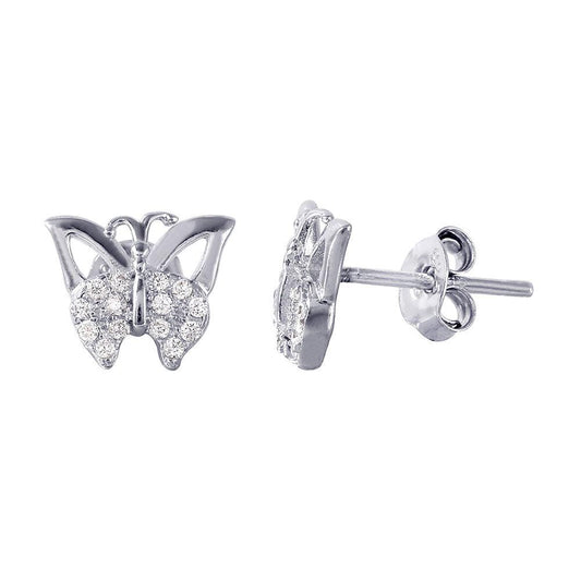 Silver 925 Rhodium Plated Butterfly CZ Earrings - STE01016 | Silver Palace Inc.