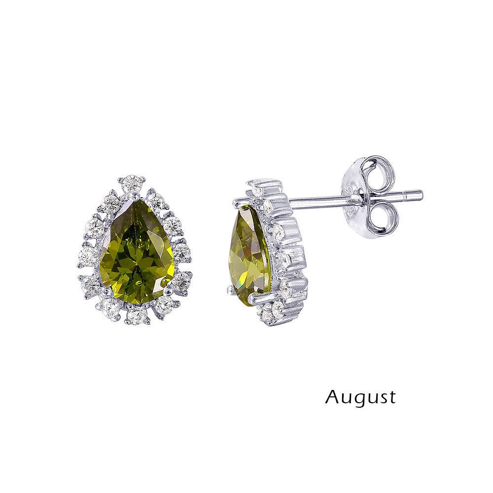 Silver 925 Rhodium Plated Teardrop Halo CZ Birthstone Earrings August - STE01027-AUG | Silver Palace Inc.