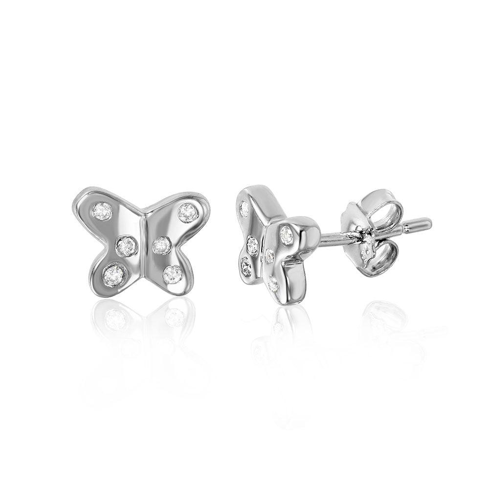 Silver 925 Rhodium Plated Butterfly with CZ Earrings - STE01045 | Silver Palace Inc.