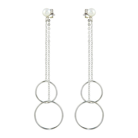 Silver 925 Rhodium Plated Dangling Front and Back Dangling Earrings - STE01096 | Silver Palace Inc.