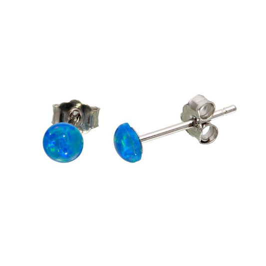 Silver 925 Rhodium Plated Blue Round CZ Stud Earrings - STE01123BLU | Silver Palace Inc.