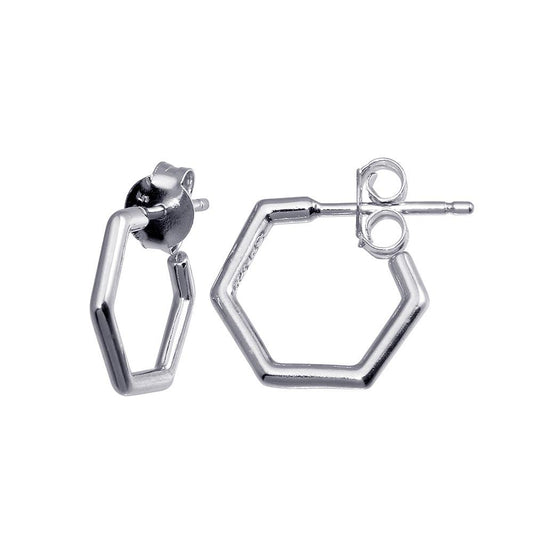 Silver 925 Rhodium Plated Small Hexagon Semi Hoop Earrings - STE01227 | Silver Palace Inc.