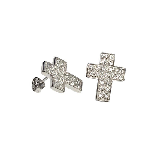 Silver 925 Rhodium Plated Cross Micro Pave Clear CZ Stud Earrings - STEM018 | Silver Palace Inc.