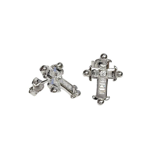 Closeout-Silver 925 Rhodium Plated Cross Clear CZ Stud Earrings - STEM021 | Silver Palace Inc.