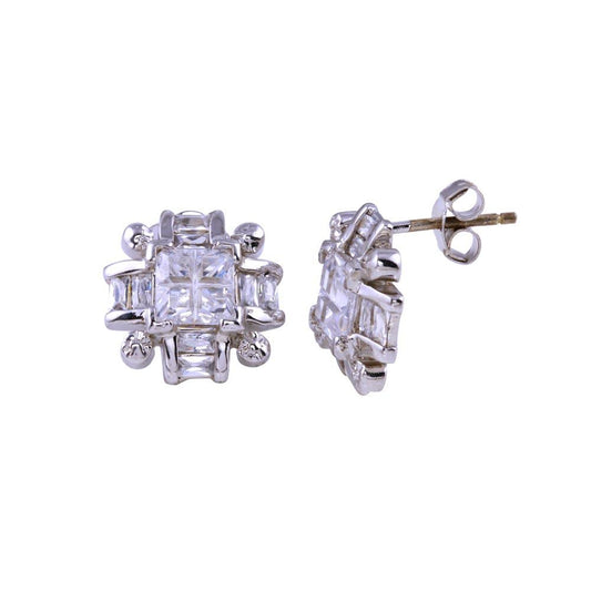 Closeout-Silver 925 Rhodium Plated Cross DC Clear CZ Stud Earrings - STEM059 | Silver Palace Inc.