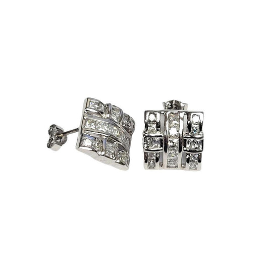 Closeout-Silver 925 Rhodium Plated Square Cross Design Clear CZ Stud Earrings - STEM124 | Silver Palace Inc.