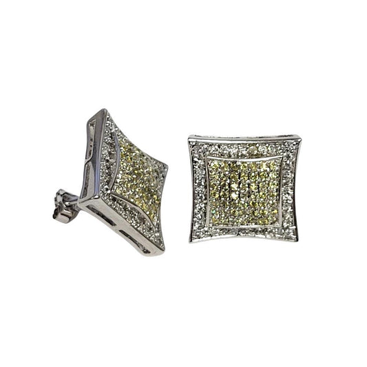 Closeout-Silver 925 Rhodium Plated Square Yellow and Clear CZ Stud Earrings - STEM126 | Silver Palace Inc.