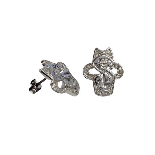 Closeout-Silver 925 Rhodium Plated Dollar Sign CZ Stud Earrings - STEM127 | Silver Palace Inc.