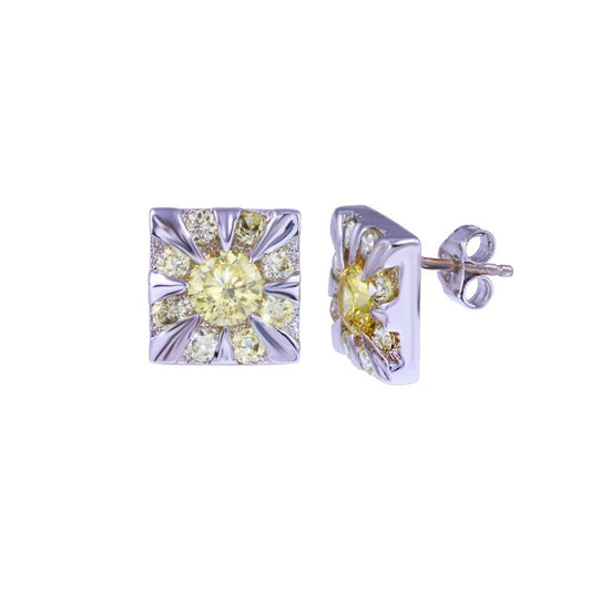 Closeout-Silver 925 Rhodium Plated DC Square Clear CZ Stud Earrings - STEM130 | Silver Palace Inc.