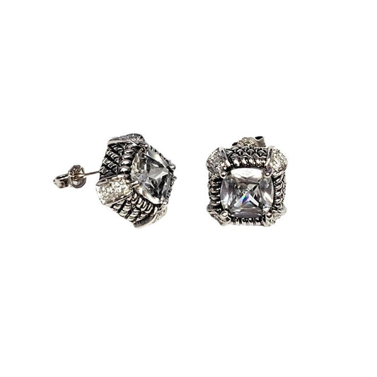 Closeout-Silver 925 Rhodium Plated Square CZ Stud Earrings - STEM140 | Silver Palace Inc.