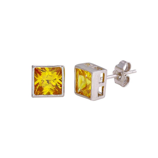 Closeout-Silver 925 Rhodium Plated Square Yellow CZ Stud Earrings - STEM151-5MM | Silver Palace Inc.